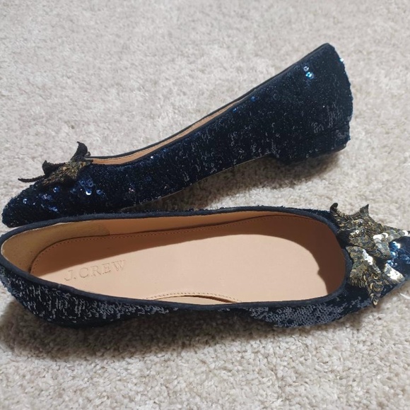 NWOB J Crew Star Embellished Sequin Pointed Toe Flats - Picture 3 of 8